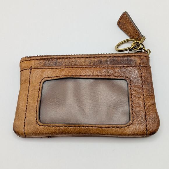 Fossil Lamb Hide Leather ID and Coin Change Pouch Wallet Brown Keychain Boho - Picture 4 of 7